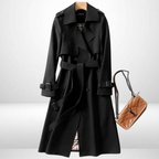 Evie Belted Trench Coat with Storm Flap and Epaulettes in Black