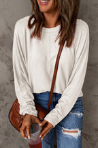 Fiona Relaxed Round Neck Top with Dropped Shoulders in White