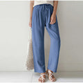 Gretel High-Waisted Pleated Wide-Leg Trousers with Tie in Blue