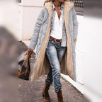 Hazel Long Quilted Coat with Teddy-Look Lining in Grey