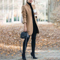Irina Straight Coat with Stand Collar and Side Pockets in Khaki
