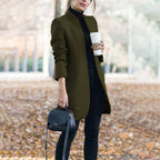 Irina Straight Coat with Stand Collar and Side Pockets in Green