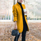 Irina Straight Coat with Stand Collar and Side Pockets in Yellow