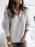 Isabelle Quarter-Zip Sweater with Collar and Marled Knit in Grey