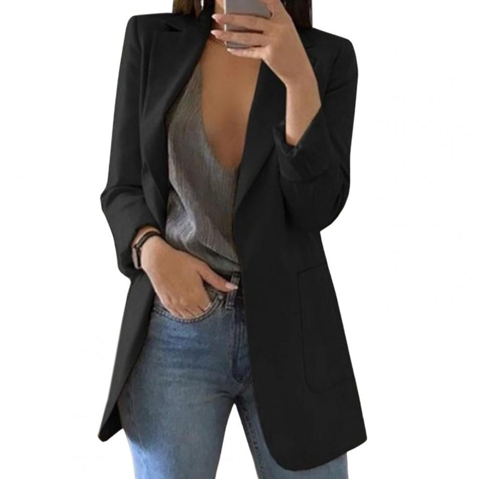 Jessica Oversized Open-Front Blazer with Patch Pockets in Navy