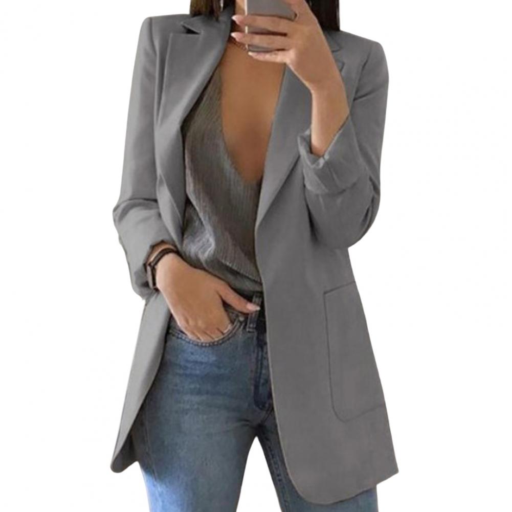 Jessica Oversized Open-Front Blazer with Patch Pockets in Grey