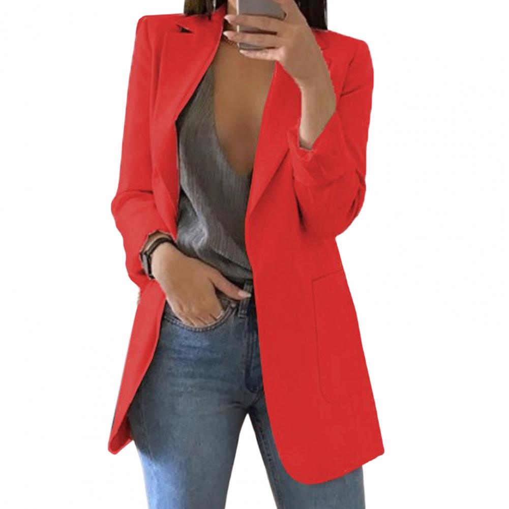 Jessica Oversized Open-Front Blazer with Patch Pockets in Red