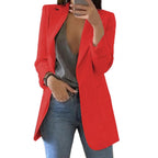 Jessica Oversized Open-Front Blazer with Patch Pockets in Red