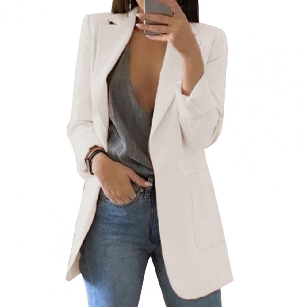 Jessica Oversized Open-Front Blazer with Patch Pockets in White