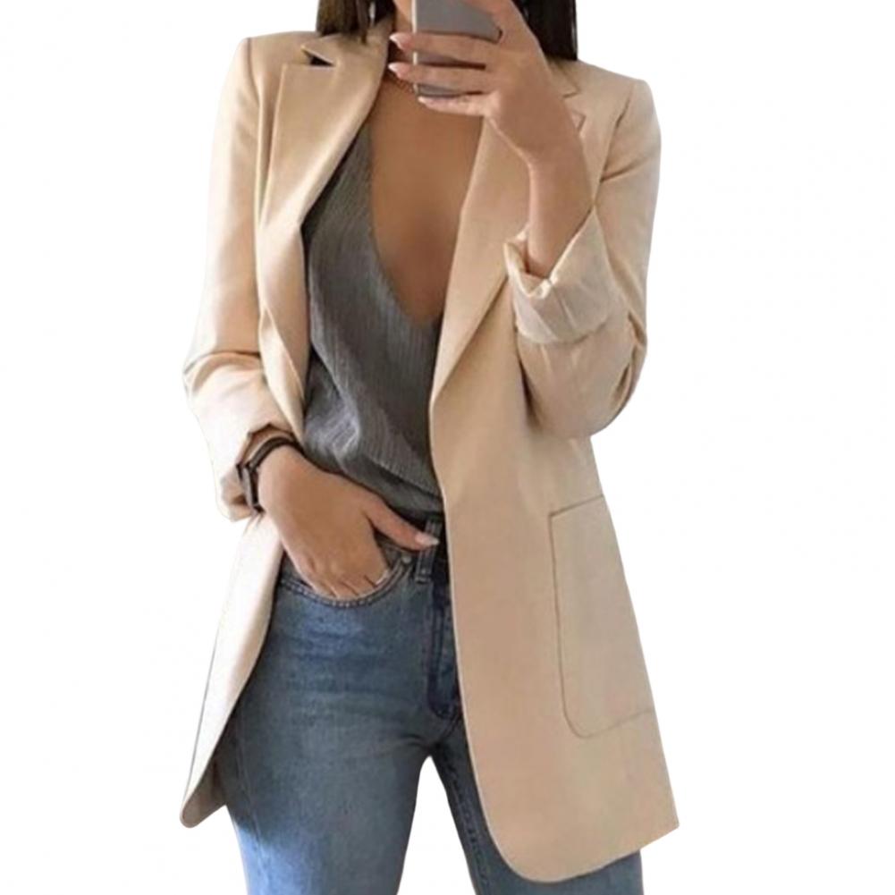 Jessica Oversized Open-Front Blazer with Patch Pockets in Apricot