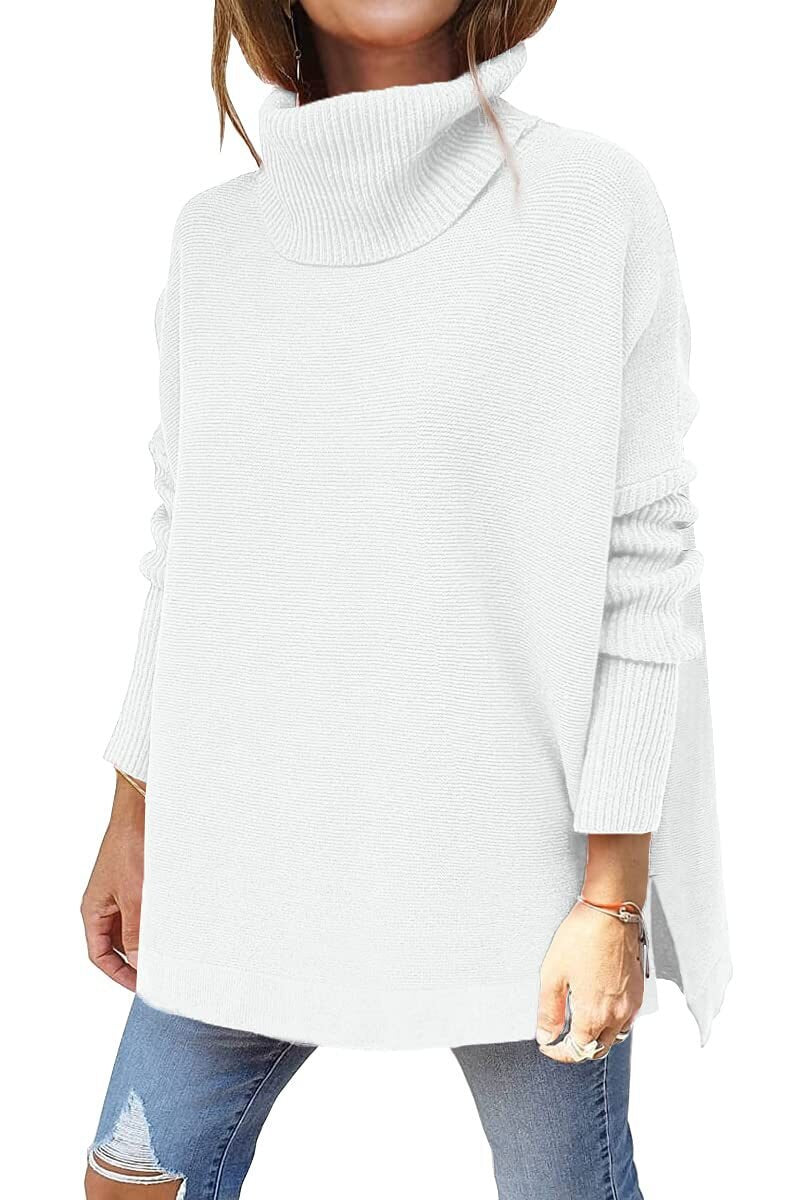 Jessica Oversized Turtleneck Tunic with Dropped Shoulders in White