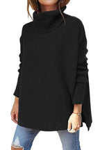 Jessica Oversized Turtleneck Tunic with Dropped Shoulders in Black