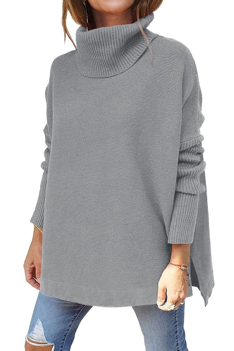 Jessica Oversized Turtleneck Tunic with Dropped Shoulders in Grey