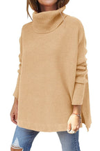 Jessica Oversized Turtleneck Tunic with Dropped Shoulders in Brown