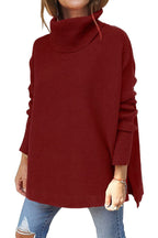 Jessica Oversized Turtleneck Tunic with Dropped Shoulders in Red