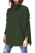 Jessica Oversized Turtleneck Tunic with Dropped Shoulders in Green