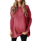 Kiana Oversized Blouse with Round Neck and Long Sleeves in Rose Red