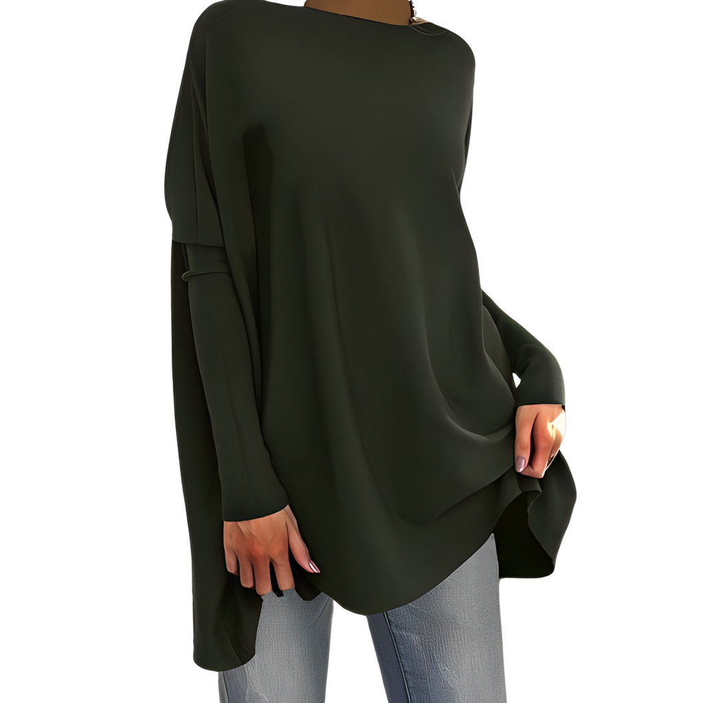 Kiana Oversized Blouse with Round Neck and Long Sleeves in Green