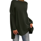 Kiana Oversized Blouse with Round Neck and Long Sleeves in Green