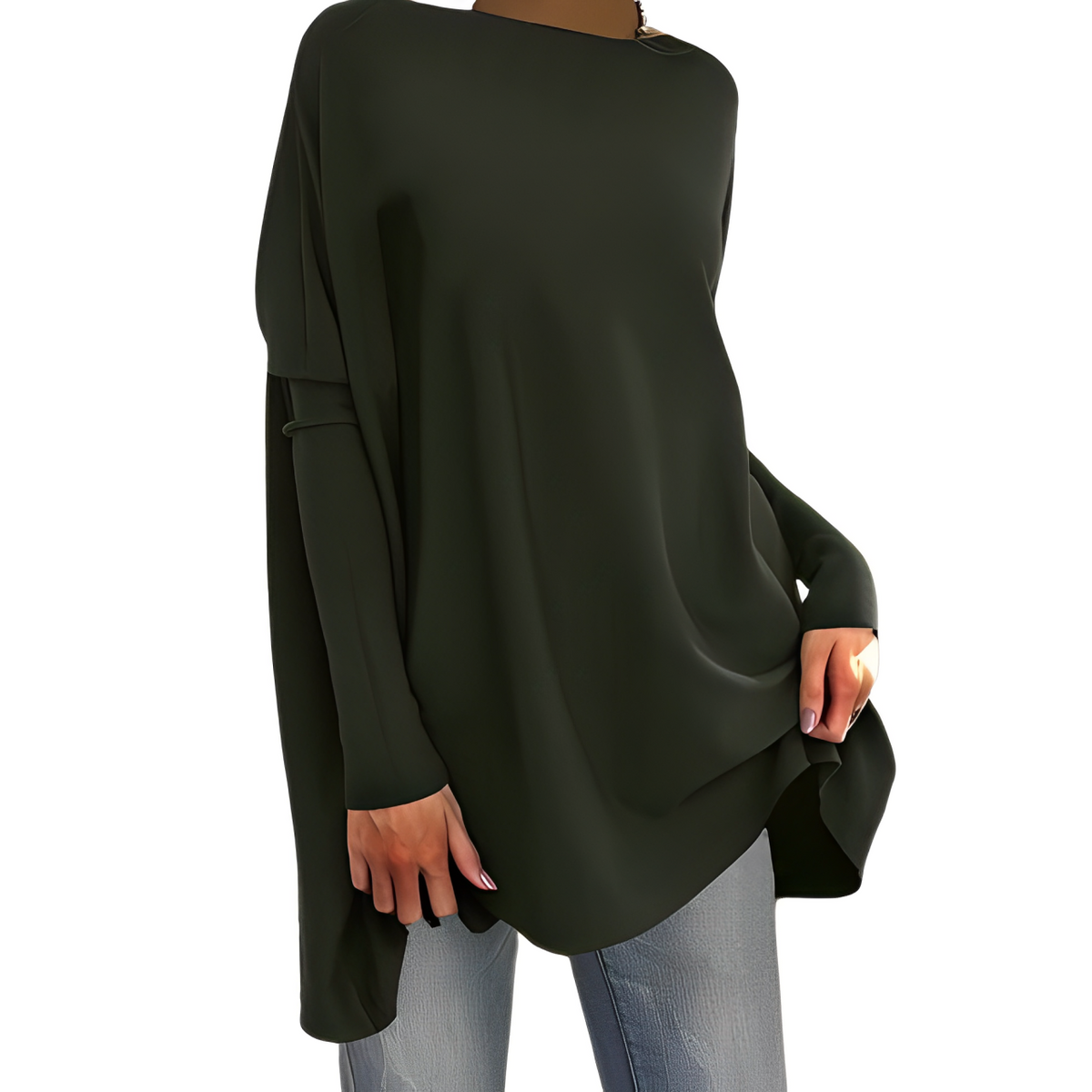 Kiana Oversized Blouse with Round Neck and Long Sleeves in Green