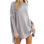 Kiana Oversized Blouse with Round Neck and Long Sleeves in Grey