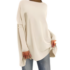 Kiana Oversized Blouse with Round Neck and Long Sleeves in Khaki