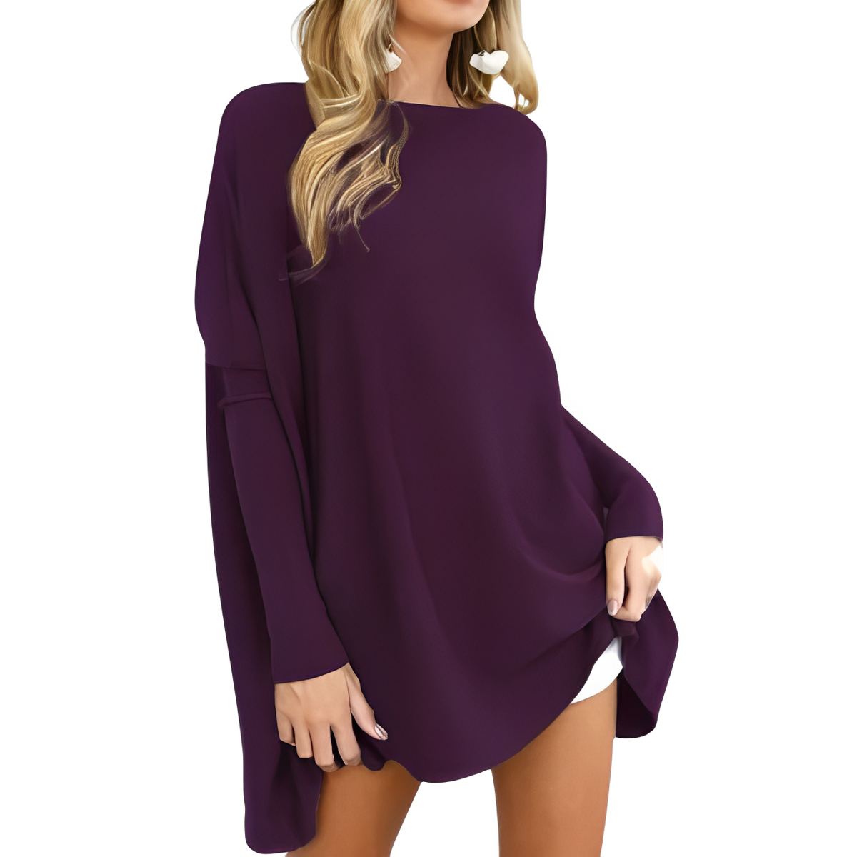 Kiana Oversized Blouse with Round Neck and Long Sleeves in Purple