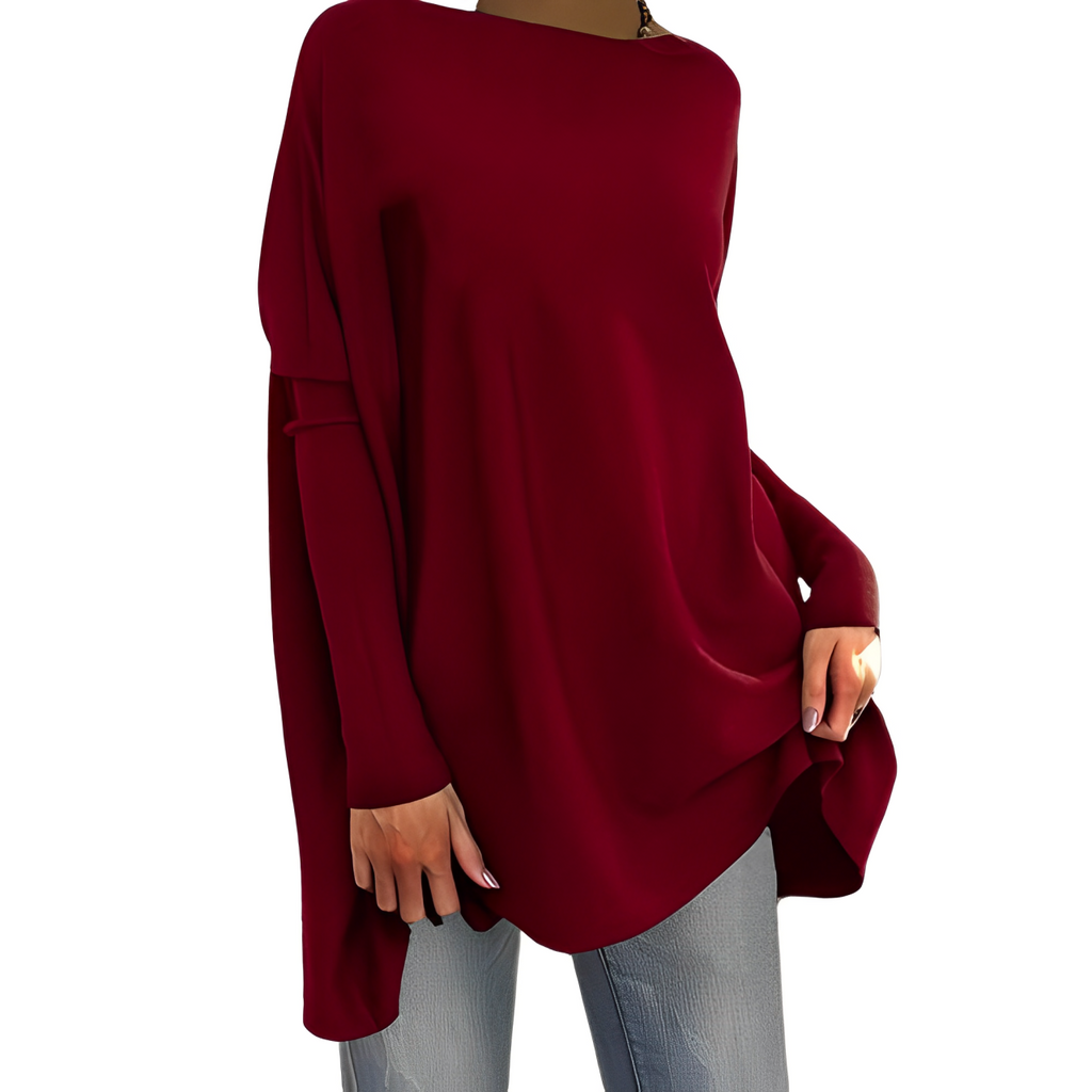 Kiana Oversized Blouse with Round Neck and Long Sleeves in Red