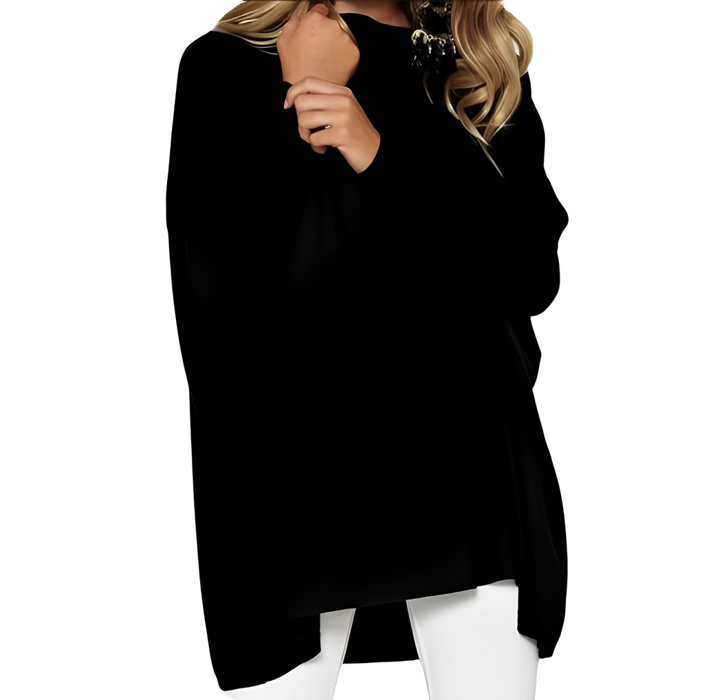 Kiana Oversized Blouse with Round Neck and Long Sleeves in Black