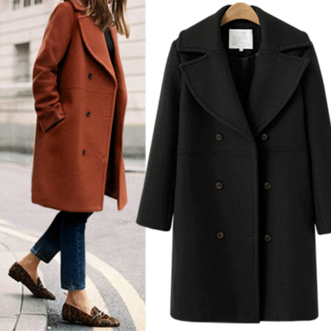 Lesia Boxy Double-Breasted Coat with Dropped Shoulders in Black