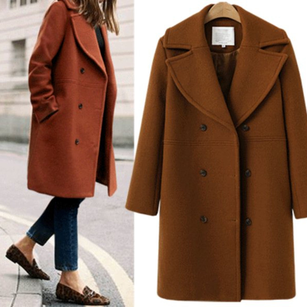 Lesia Boxy Double-Breasted Coat with Dropped Shoulders in Brown