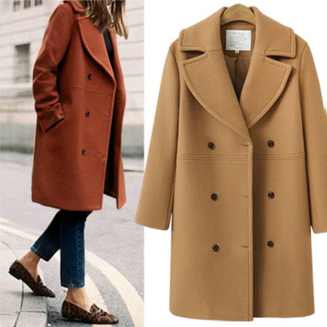 Lesia Boxy Double-Breasted Coat with Dropped Shoulders in Camel