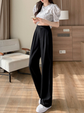 Lisa Straight Wide-Leg Trousers with a Clean High Waist in Black