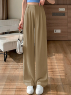Lisa Straight Wide-Leg Trousers with a Clean High Waist in Khaki