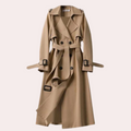 Longline Belted Trench Coat with Wide Notch Lapels in Khaki
