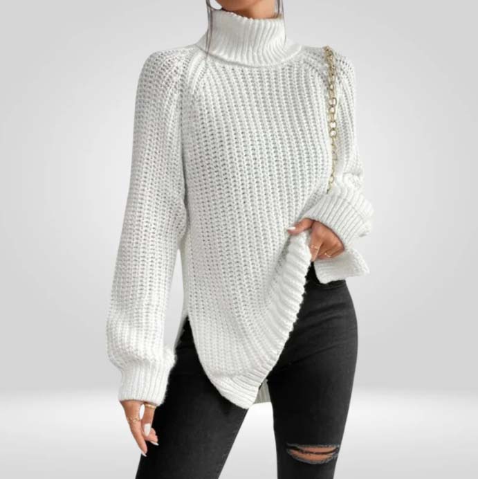 Lucy Ribbed Turtleneck Top with a Close, Slim Fit in White