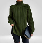 Lucy Ribbed Turtleneck Top with a Close, Slim Fit in Army Green