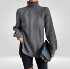 Lucy Ribbed Turtleneck Top with a Close, Slim Fit in Grey