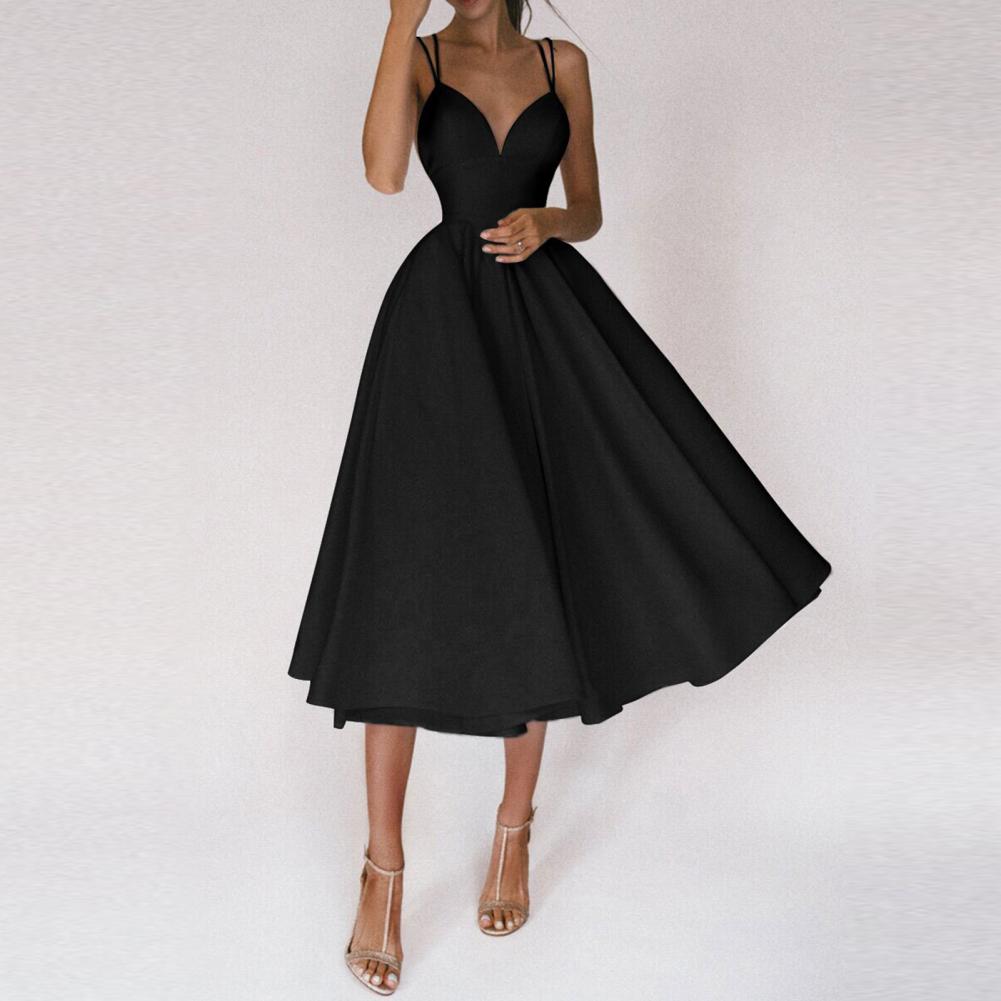 Madison V-Neck Midi Dress with Fitted Bodice and Full Skirt in Black