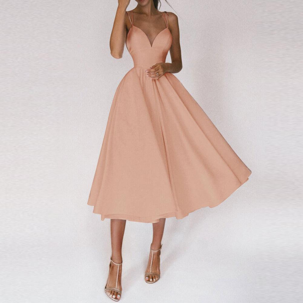 Madison V-Neck Midi Dress with Fitted Bodice and Full Skirt in Apricot