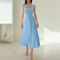 Matilde Square Neck Midi Dress with A-Line Skirt in Blue