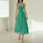 Matilde Square Neck Midi Dress with A-Line Skirt in Mint Green