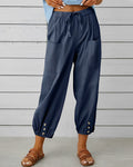 Maya High-Waisted Wide Trousers with Elastic Back Waist in Navy