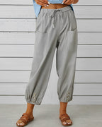 Maya High-Waisted Wide Trousers with Elastic Back Waist in Grey