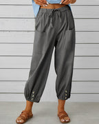 Maya High-Waisted Wide Trousers with Elastic Back Waist in Dark Grey
