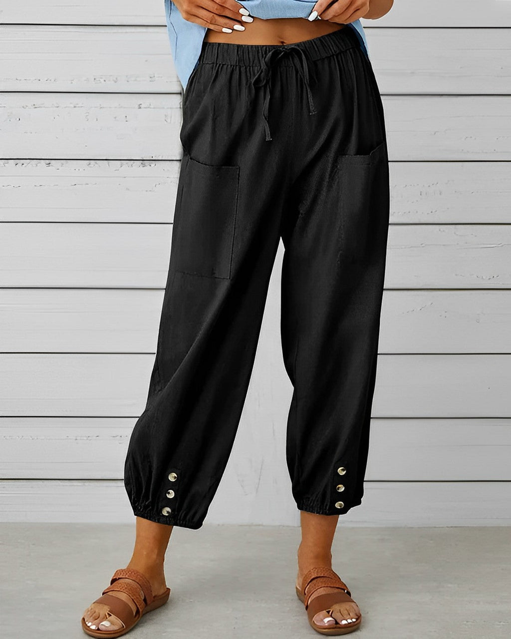 Maya High-Waisted Wide Trousers with Elastic Back Waist in Black