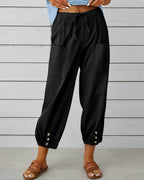 Maya High-Waisted Wide Trousers with Elastic Back Waist in Black