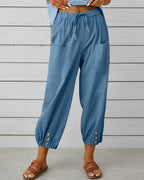 Maya High-Waisted Wide Trousers with Elastic Back Waist in Sky Blue
