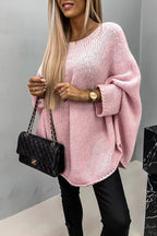 Nadia Oversized Batwing Sweater with a Curved Hem in Pink