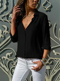 Paula Long Sleeve Blouse with Button Front and Collar in Black